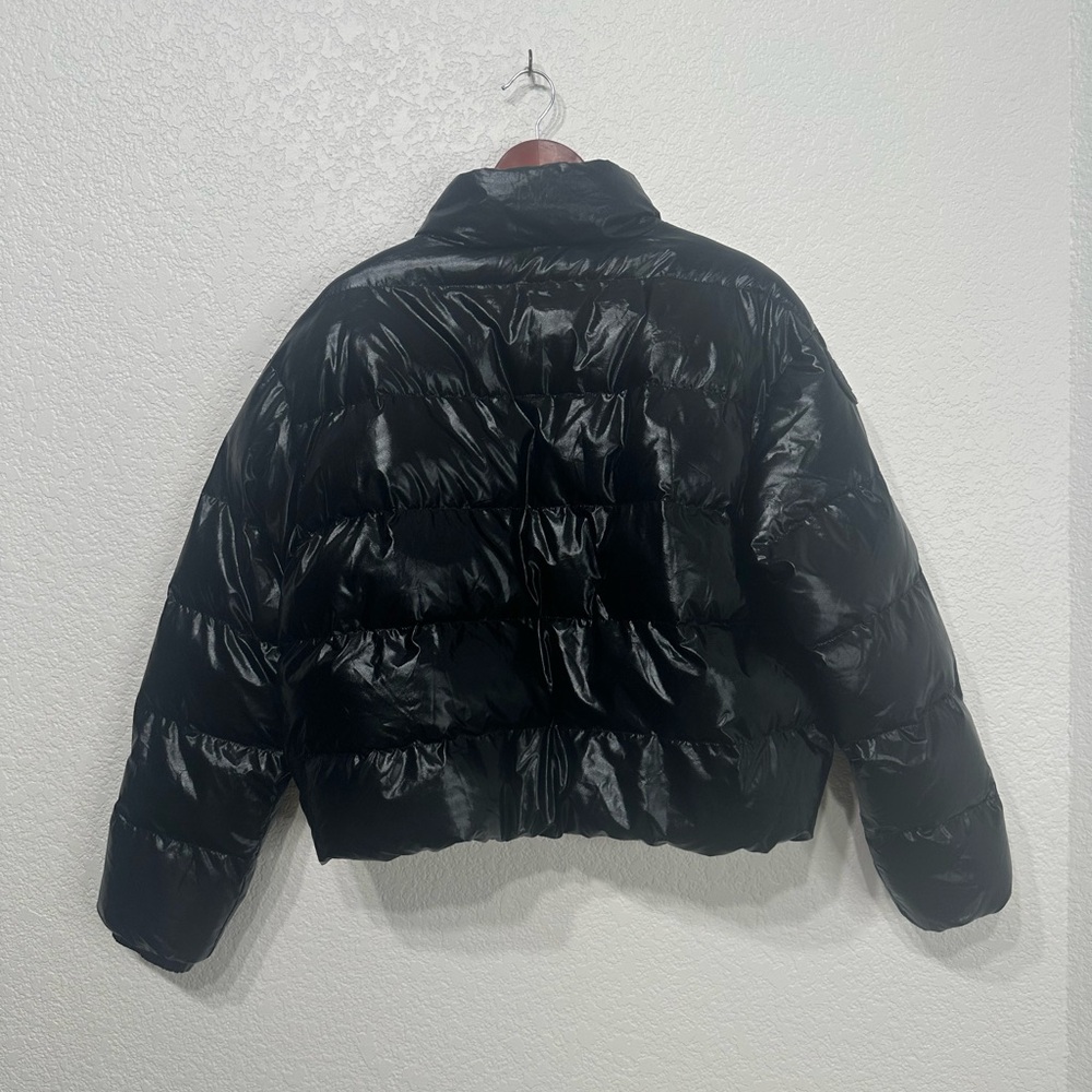 Black Cropped Puffer Jacket Women’s Size Large - Picture 4 of 8